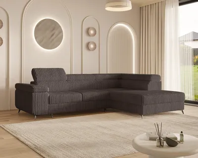 Produktbild von MOEBLO Ecksofa OSTIN – L-Form Wohnlandschaft mit Schlaffunktion, Bettkasten, 6-fach verstellbaren Kopfstützen und Armlehne, 290x75-90x202 cm - Ottomane Rechts - Chocolate (Ambience 06)