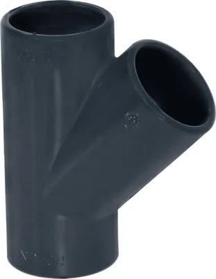 Produktbild von HAF 1x PVC Fittings T-Stück 45° mit 63mm | Klebemuffe x Klebemuffe x Klebemuffe | Verbinder aus grauem PVC-U | PN16 für PVC Rohr und Poolverrohrung