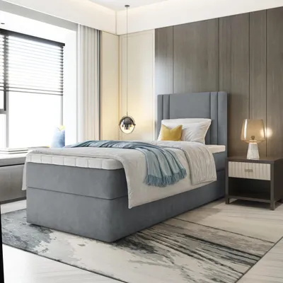 Produktbild von Bett, Boxspringbett, Continentalbett RALI MINI mit Bonell Matratze, T25 Topper, Einzelbett mit Container, H3 90x190 cm, [Dunkelgrau - Itaka 14]