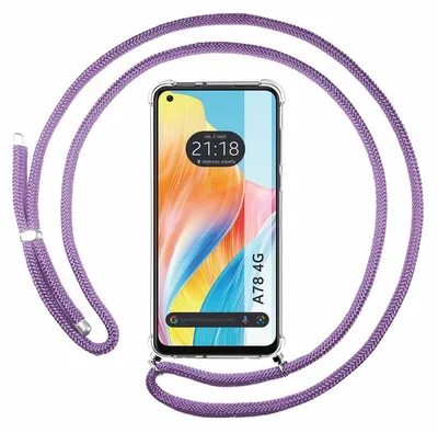 Immagine prodotto di Custodia trasparente a portafoglio per smartphone, compatibile con Oppo A78 4G, con cordoncino viola
