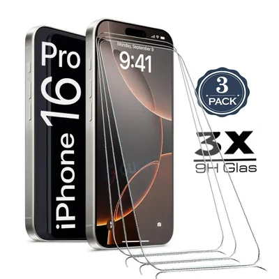 Produktbild von 3X Für iPhone 16 Pro ( 6.3" ) - Panzerglas Glasfolie Display Schutz Folie Glas 9H Hart Echt Glas Displayschutzfolie 3 Stück