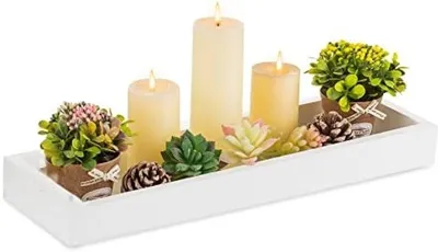Productafbeelding van PromoHome® Wit rechthoekig serveerblad – Decoratief serveerblad voor tafeldecoratie, 44 x 15 x 7 cm