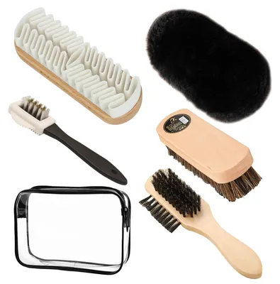 Produktbild von Schuhbürste Wildlederbürste Set - 6-teilig - Mit Aufbewahrungstasche - Für Schuhe und Stiefel