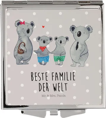 Produktbild von Mr. & Mrs. Panda Schminkspiegel Koala Familie zwei - Grau Pastell - Geschenk, Mini Spiegel, Für Unterwegs, klein, Zusammen, Kleiner, Muttertag, Koalabär, Klappspiegel