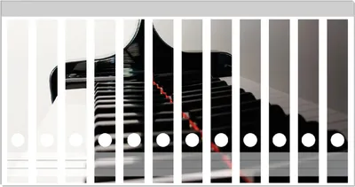 Produktbild von Wallario Ordnerrücken Sticker, selbstklebend für schmale Ordner, 12 Stück, Motiv Klaviatur von rechts