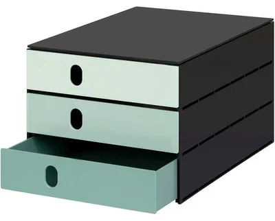 Produktbild von Styro 14-8050.95, Polystyrene, Schwarz, Grün, C4, 3 Schublade(n), 230 x 327 x 49 mm, 243 x 335 x 200 mm