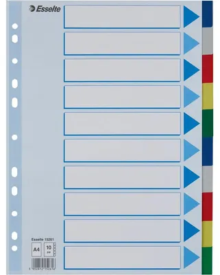 Produktbild von Esselte Register Blanko, Plastik, Leerer Registerindex, Polypropylen (PP), Mehrfarbig, A4, 2, 4, 6, 225 mm