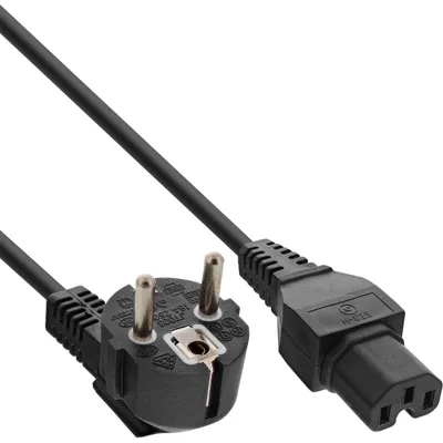 Produktbild von InLine Netzkabel, Schutzkon. gew. auf Warmgerätest. C15 gerade, schwarz, 2m, 2 m, CEE7/7, C13-Koppler