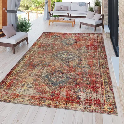 Produktbild von TT Home Outdoor Teppich Rot Orient Design Balkon Terrasse Strapazierfähig Größe 60x100 cm
