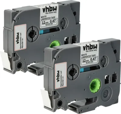 Produktbild von vhbw 2x Schriftband-Kassette kompatibel mit Brother PT 1280, 1260, 1260VP, 1280BTS, 1280BT Etiketten-Drucker 4m x 12mm Schwarz auf Weiß, Laminiert