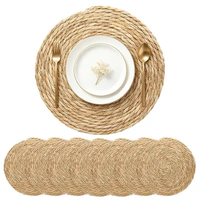 8 runde geflochtene Platzsets 30 cm, handgefertigt, Naturmaterial