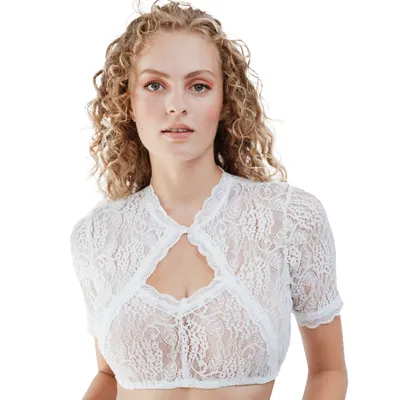 Produktbild von HOFGLANZ® Elegante Dirndlbluse aus Spitze [Weiß / 54] - Dirndl Bluse mit Diamant-Ausschnitt - Traditionelle Trachtenbluse - Perfekte Passform & Edel