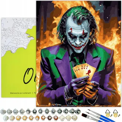 Produktbild von Malen nach Zahlen Erwachsene Joker Porträt 50x40 - 33 Acrylfarben, Leinwand mit Holzrahmen, 3 Pinseln und Zubehör Oh Art!
