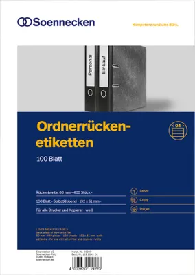 Obrázek produktu pro Soennecken štítek na spisy 66308 úzký/krátký sk bílý 700 ks/bal.