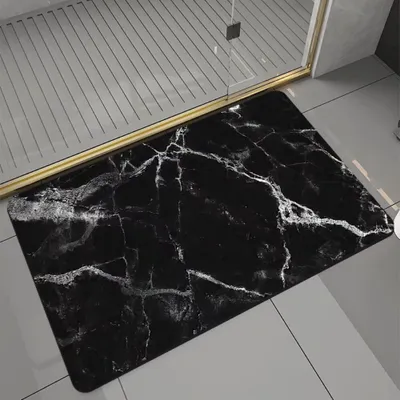 Produktbild von Badematte rutschfest saugfähig Badvorleger Badezimmerteppich Schwarz-011 60x90