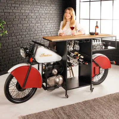 Produktbild von riess-ambiente Design Bartisch EASY RIDER 230cm weiß rot schwarz Mangoholz Motorrad Upcycling