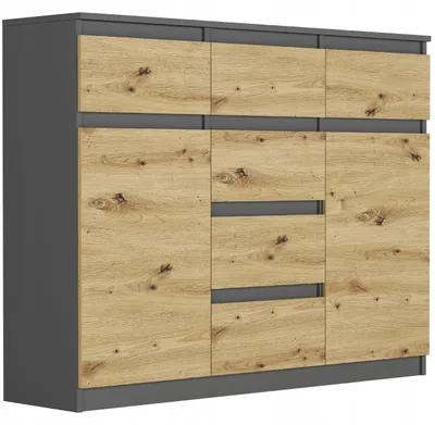 Obrázek produktu pro Komoda 120 cm 6 zásuvky 2 dveře skříňka FRAMIRE S-62D antracit mix artisan