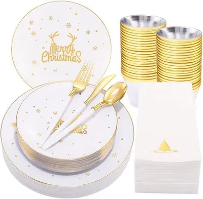 Produktbild von Weihnachtsservierset 175-teilig für 25 Personen, wiederverwendbar