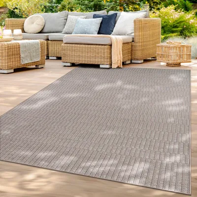 Produktbild von TT Home In-& Outdoorteppich Wetterfest Terrasse Balkon Esszimmer Boho Motiv Moderner Skandi Look Unifarben Größe 80x250 cm