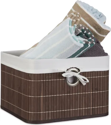 Produktbild von 2 x Aufbewahrungskorb, Stoffbezug, Bambus, rechteckig, Bad, Accessoires, Spielzeug, HxBxT: 20x31x31 cm, braun