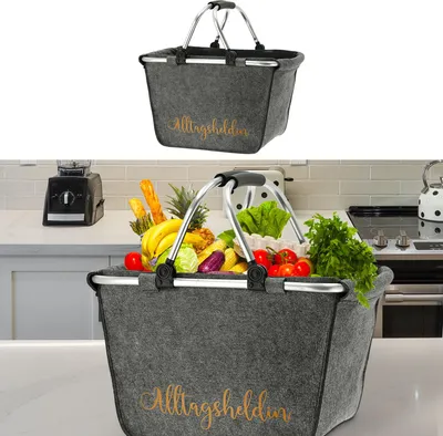 Produktbild von Einkaufskorb Filz "Alltagsheldin" hellgrau Aluminium 48x28x29cm Korb Filzkorb Tragekorb Shopper