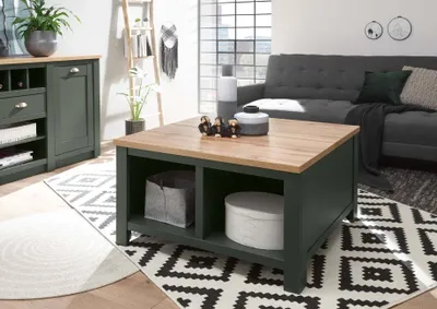 Produktbild von Couchtisch 93x93 cm Höhe 50 cm mit Klappe Grün + Eiche CASTLE