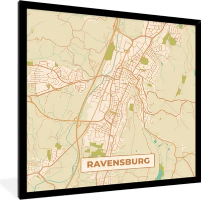 Produktbild von MuchoWow® Gerahmtes Poster Ravensburg - Karte - Stadtplan - Vintage 40x40 cm - Poster mit Schwarzem Bilderrahmen Wandposter Rahmen Foto Bilder - Mit Rahmen - Wanddekoration Schlafzimmer