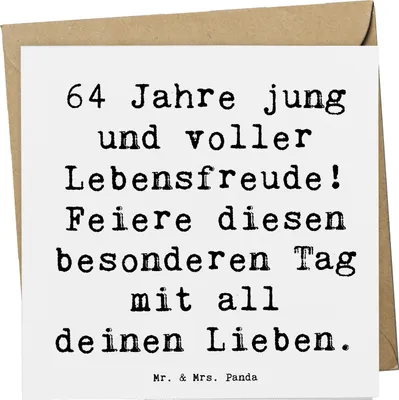 Produktbild von Mr. & Mrs. Panda Glückwunschkarte Spruch 64. Geburtstag Freude - Weiß - Geschenk, anlasskarte, am Leben, Grußkarte, Happy Birthday, Meilenstein, doppelkarte, faltkarte