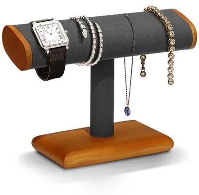 Image de Porte-montres simple en bois avec support en T, gris, organiseur