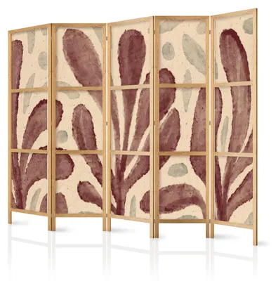 Produktbild von Muralo Japanischer PARAVENT 5-teilig Raumteiler klappbar PREMIUM-Vliesleinwand ABSTRAKT BLÄTTER für Schlafzimmer 225cmx172cm