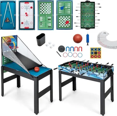 Produktbild von DREAMADE 14 IN 1 Tischkicker Spieltisch mit Tischfußball, Airhockey, Billard, Tischtennis, Schach, Bowling, Shuffleboard, Basketball, Tic Tac Toe