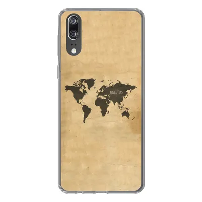 Produktbild von MuchoWow® Handyhülle Schutzhülle Hülle für Huawei P20 Weltkarte - Braun - Zitat Silikon Softcase Handy Hülle - Hardcover