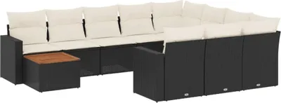 Produktbild von vidaXL 11-tlg. Garten-Sofagarnitur mit Kissen Schwarz Poly Rattan