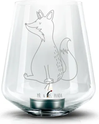 Produktbild von Mr. & Mrs. Panda Glas Teelichthalter Einhorn Wunsch - Transparent - Geschenk, Fuchs, Windlicht, Laterne, gravur, Fuchshörnchen, Füchse, Kerzenhalter, Unicorn, Einhörner
