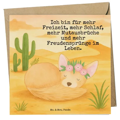 Produktbild von Mr. & Mrs. Panda Grußkarte Wüstenfuchs Blumen Design - Weiß - Geschenk, doppelkarte, Blumenkranz, Afrika, Glückwunschkarte, Klappkarte, Glücklich, Wüste, anlasskarte