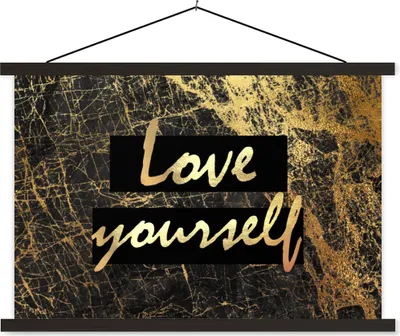 Produktbild von MuchoWow® Textilposter Zitate - Selbstvertrauen - Gold - Schwarz 90x60 cm mit schwarzem Rahmen - Aufhängungssatz