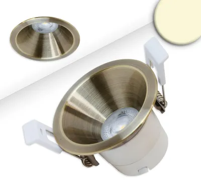 Produktbild von Isoled LED Einbaustrahler BACK60, messing geb., rund, 5W, CRI90, 2700K, rückversetzt, UGR<12, dimmbar 116708