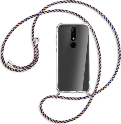 Produktbild von Handykette Backcover-Schutzhülle mit Band (Metall silberfarben) für Nokia 5.1 Plus / X5 - blau+beige