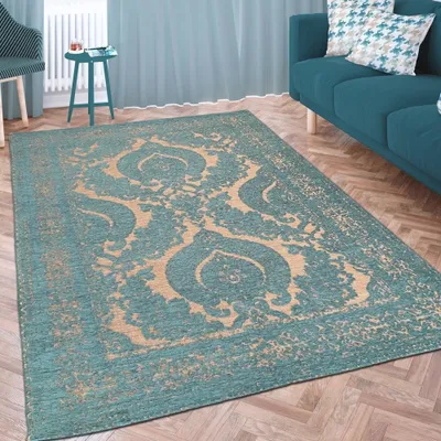 Produktbild von Marokkanischer Teppich mit Ornamenten in petrol - gold Größe - 200 x 290 cm