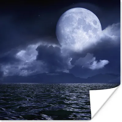 Produktbild von MuchoWow® Poster Mond - Meer - Horizont 30x30 cm - Wandposter - Printing