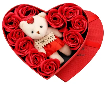Produktbild von Seifenrosen, Blumenbox, herzförmiger Strauß duftender Blumen als Geschenk