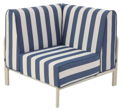 Image de Fauteuil d'angle rayé pour salon jardin modulable tissu bleu pacific - Oviala Patio