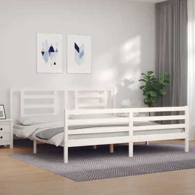 Produktbild von Massivholzbett mit Kopfteil Weiß 200x200 cm , Klassische Betten Design 2024