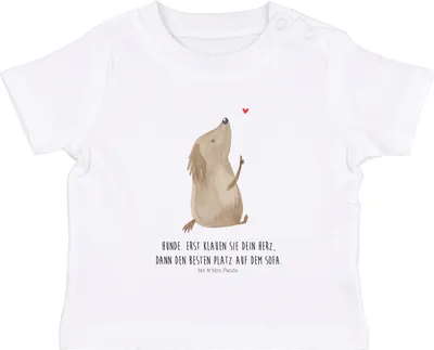 Produktbild von Mr. & Mrs. Panda Babyshirt Hund Liebe 6. - 12. Monat - Weiß - Geschenk, Sprüche, Baby Top,  T-Shirt, Hundeliebe, Kinder, Herz, Kurzarmshirt, Kleinkind Shirt, Hunde