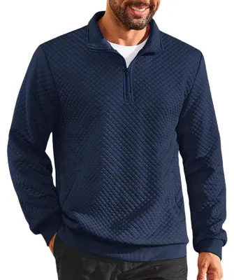 Produktbild von Herren Pullover Waffelstruktur Stehkragen Langarm Reißverschluss Elegant Stilvoll Dunkelblau M