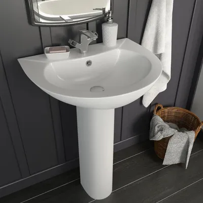 Zdjęcie produktu dla vidaXL Umywalka wolnostojąca z kolumną ceramiczną biała 520x440x190 mm