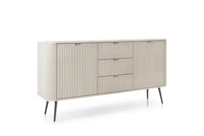 Zdjęcie produktu dla Komoda ZORA z 2 drzwiami i 3 szufladami w kolorze kaszmiru z czarnymi nóżkami – 168 × 87 × 39 cm