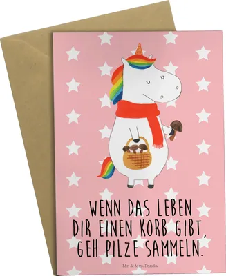 Produktbild von Mr. & Mrs. Panda babykarte Einhorn Pilz - Rot Pastell - Geschenk, Pilze, glückwunschkarten, osterkarten, Unicorn, einladungskarten, vatertagskarte, weihnachtskarten