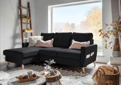 Produktbild von MIUFORM Lars - Ecksofa mit Bettfunktion und Bettkasten - 223x148cm - Anthrazit - L-Form Links - Schlafsofa Couch