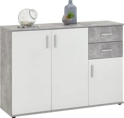 Image de Schubkastenkommode >ALBI 2< in Beton LA-weiß - 120,5x83x35cm (BxHxT)